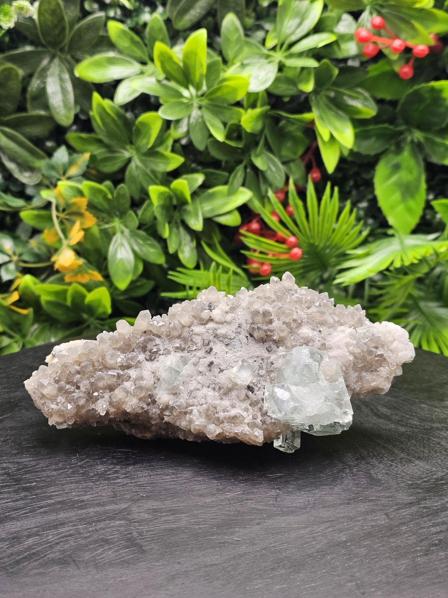 Rare and Majestic Natural Smoky Quartz with Green Fluorite Mixed Specimen.