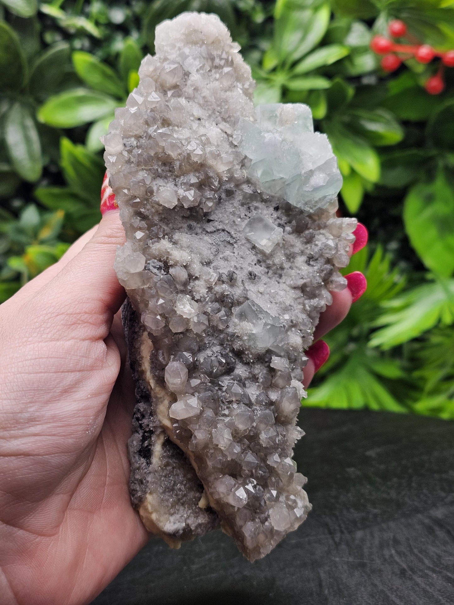 Rare and Majestic Natural Smoky Quartz with Green Fluorite Mixed Specimen.