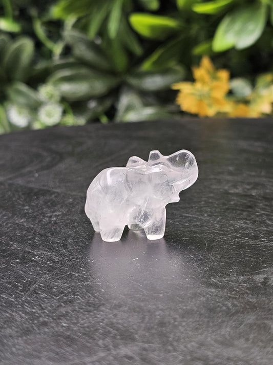 Mini Clear Quartz Elephant: Healing Crystal Carving