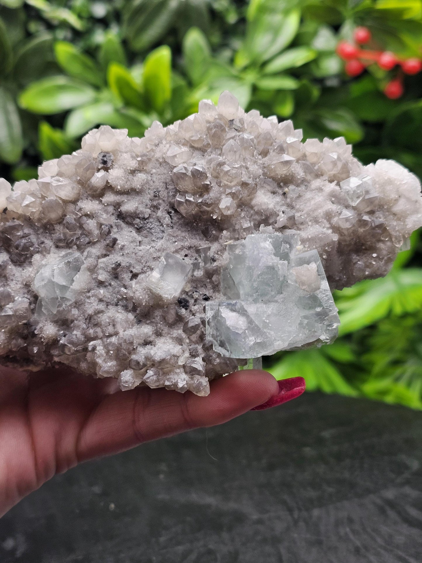 Rare and Majestic Natural Smoky Quartz with Green Fluorite Mixed Specimen.