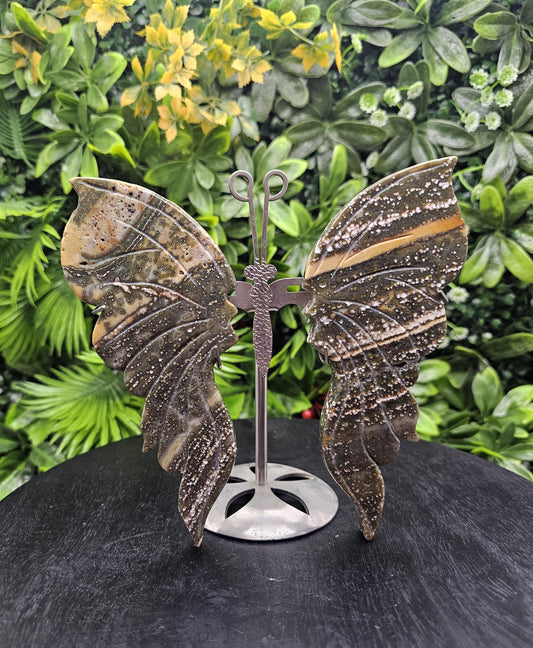 Ocean Jasper Large Butterfly Wings on Stand