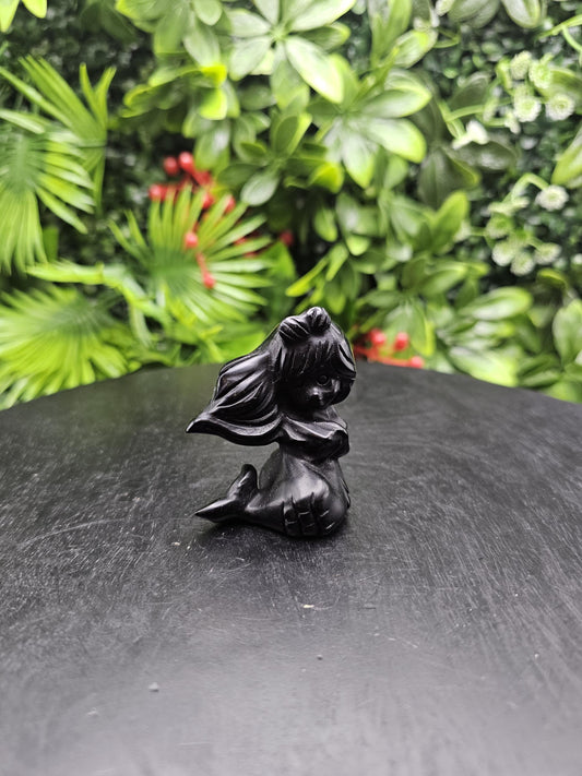 Mesmerizing Obsidian Mermaid Crystal Carving